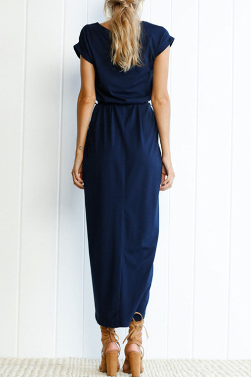 Vestidos casuales irregulares con cuello redondo y frenillo liso (6 colores)