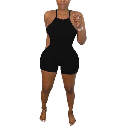 Women Clothing Summer Solid Color Sexy Tight Sling Plus Size Romper