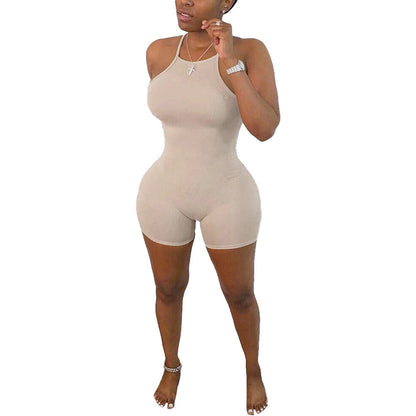 Women Clothing Summer Solid Color Sexy Tight Sling Plus Size Romper