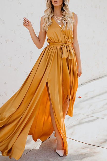 Vestidos casuales bohemios de corte alto con cinturón y escote en V (3 colores)