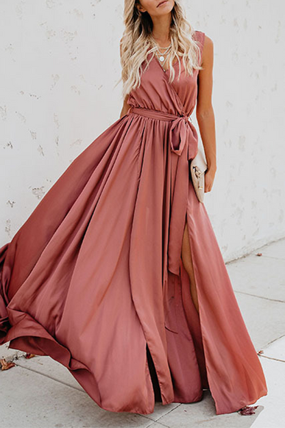 Vestidos casuales bohemios de corte alto con cinturón y escote en V (3 colores)