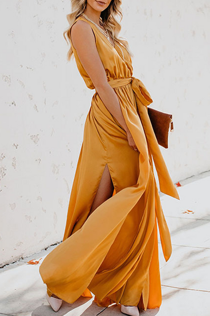 Vestidos casuales bohemios de corte alto con cinturón y escote en V (3 colores)