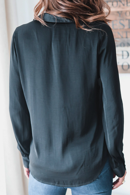 Blusa informal elegante con cuello vuelto y hebilla de patchwork liso (3 colores)