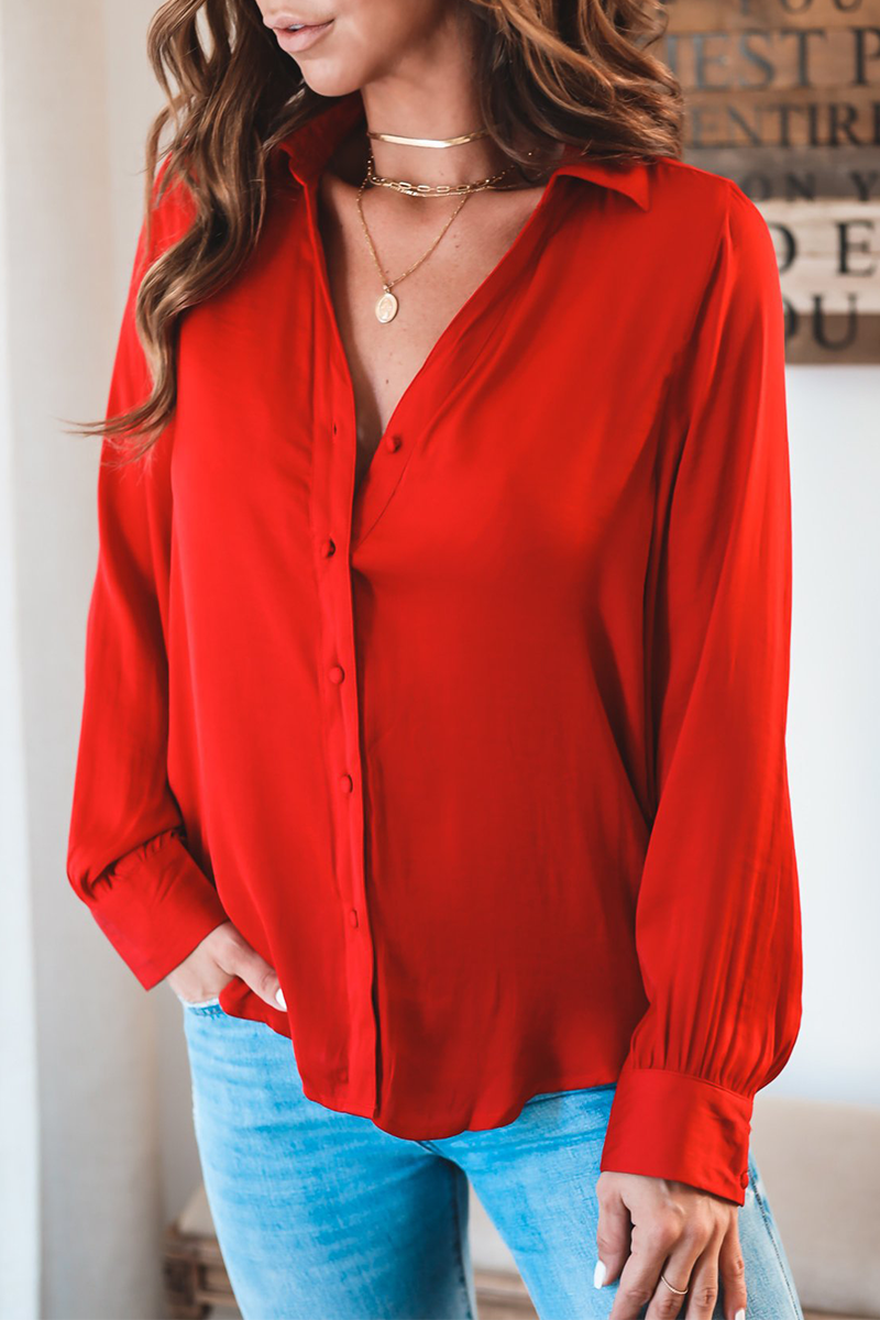 Blusa informal elegante con cuello vuelto y hebilla de patchwork liso (3 colores)
