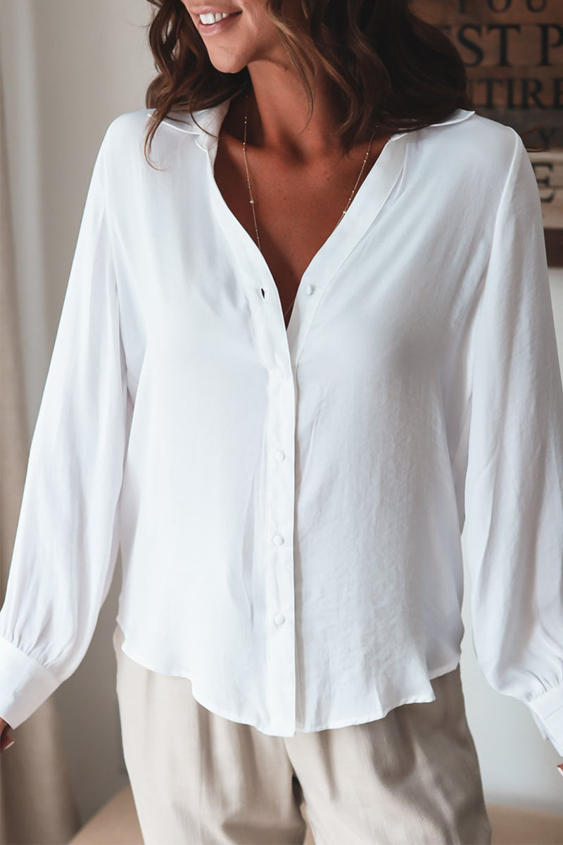 Blusa informal elegante con cuello vuelto y hebilla de patchwork liso (3 colores)