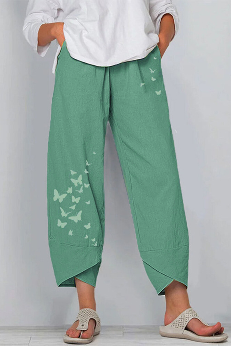 Capris con estampado de mariposas, holgados, de cintura media y pierna ancha, con estampado de posicionamiento
