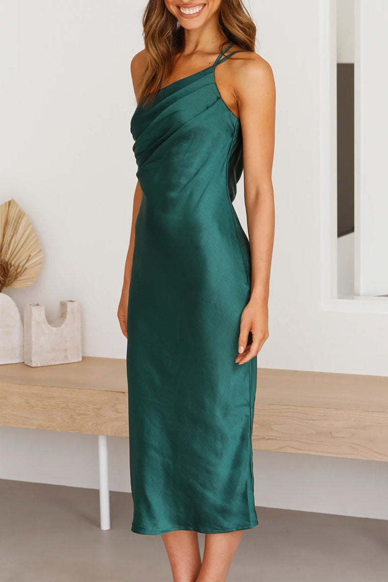 Vestidos de celebridades de la moda con patchwork liso y tirantes finos (4 colores)