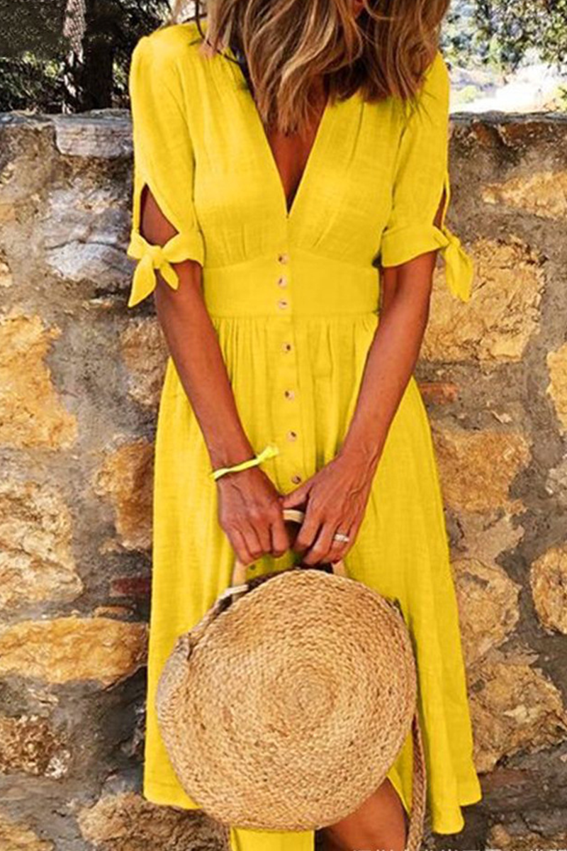 Vestidos casuales elegantes con cuello en V y hebilla anudada (4 colores)