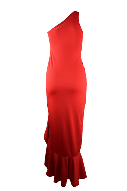 Elegante vestido de noche de un solo hombro con abertura y volantes (8 colores)