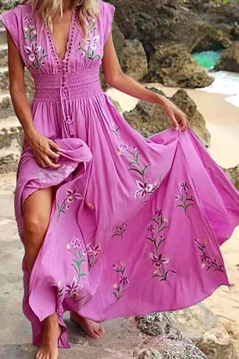 Fashion Street Print V Neck Irregular Dresses(3 Colors)