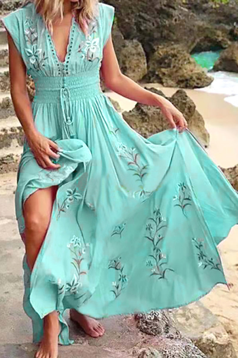 Fashion Street Print V Neck Irregular Dresses(3 Colors)