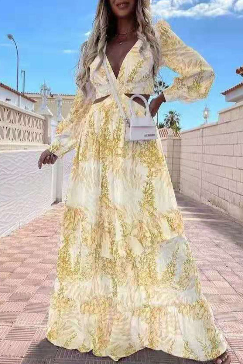 Vestidos de corte A con escote en V ahuecado y estampado urbano de moda (4 colores)