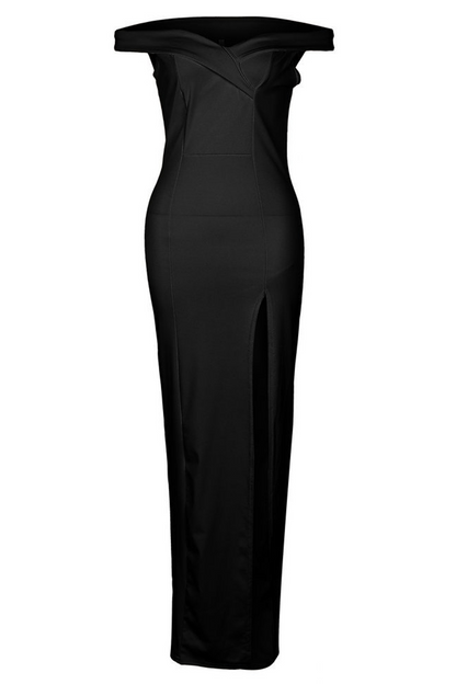 Vestido elegante de corte irregular con hombros descubiertos, espalda descubierta y abertura alta (5 colores)