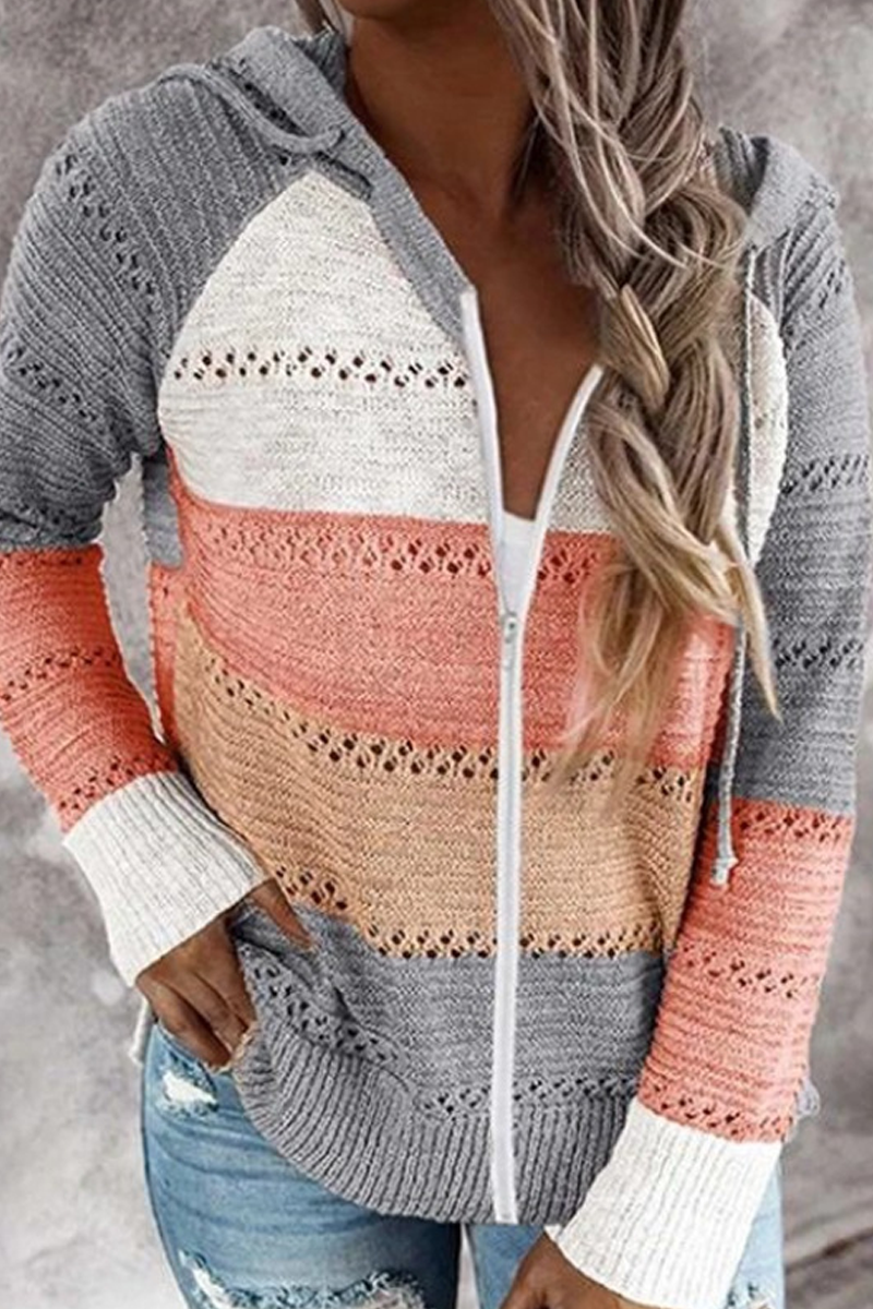 Street Color Lump Zipper Hooded Collar Tops(10 Colors)