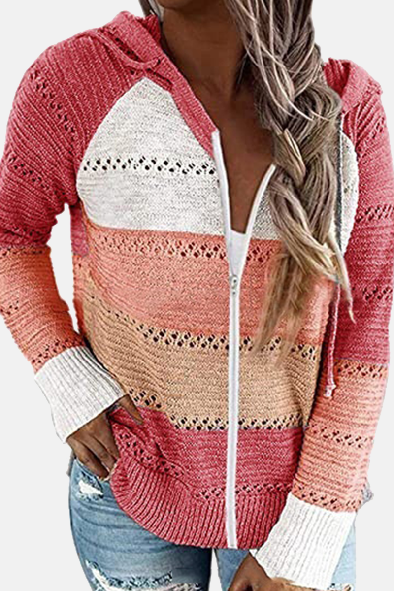 Street Color Lump Zipper Hooded Collar Tops(10 Colors)