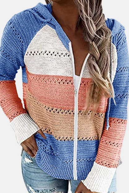 Street Color Lump Zipper Hooded Collar Tops(10 Colors)