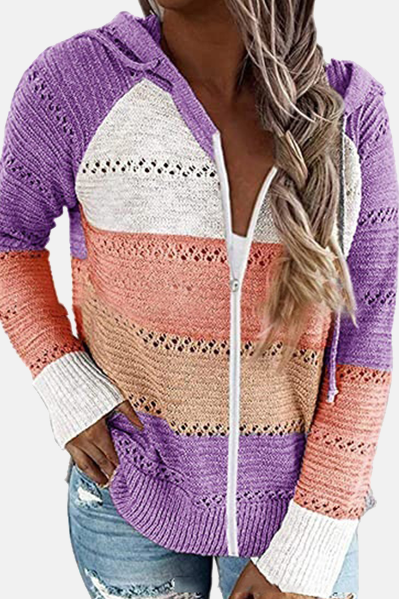 Street Color Lump Zipper Hooded Collar Tops(10 Colors)