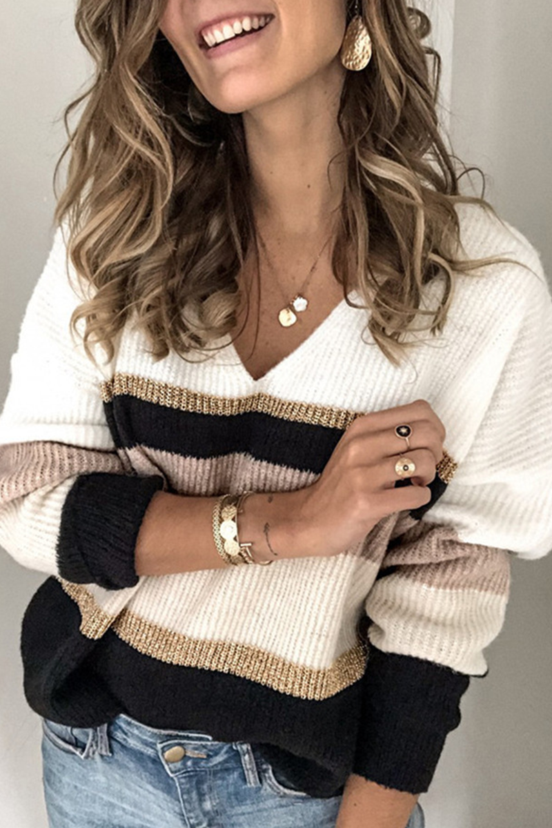 Fashion Street Color Lump Basic V Neck Tops(3 Colors)