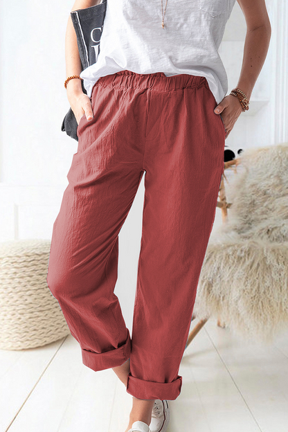 Pantalones casuales lisos básicos rectos de color liso (9 colores)