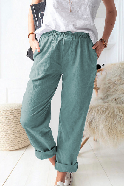 Pantalones casuales lisos básicos rectos de color liso (9 colores)