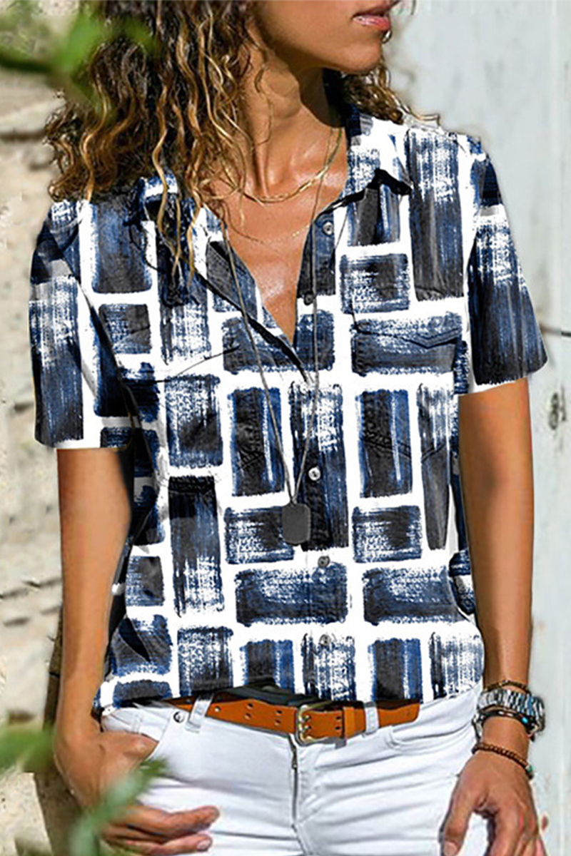 Camisa informal con cuello de camisa y hebilla con estampado de patchwork (4 colores)