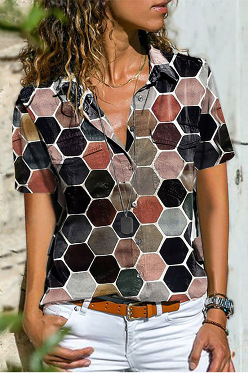 Camisa informal con cuello de camisa y hebilla con estampado de patchwork (4 colores)
