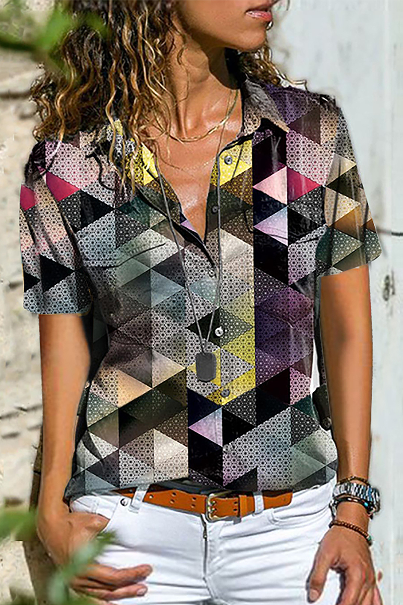 Camisa informal con cuello de camisa y hebilla con estampado de patchwork (4 colores)