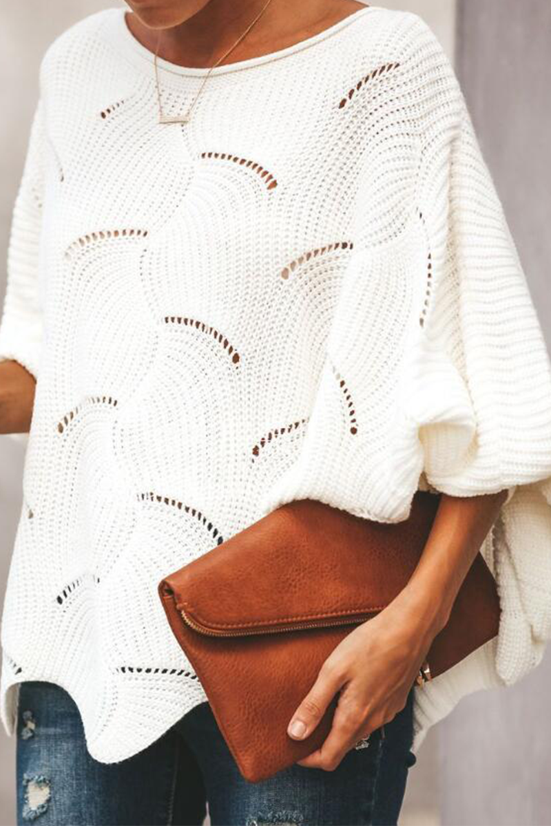 Fashion Elegant Solid Hollowed Out Patchwork O Neck Sweaters(7 Colors)