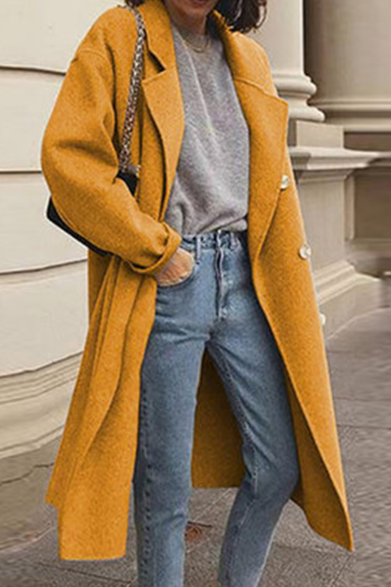 Prenda exterior informal elegante con cuello vuelto y hebilla sólida (6 colores)