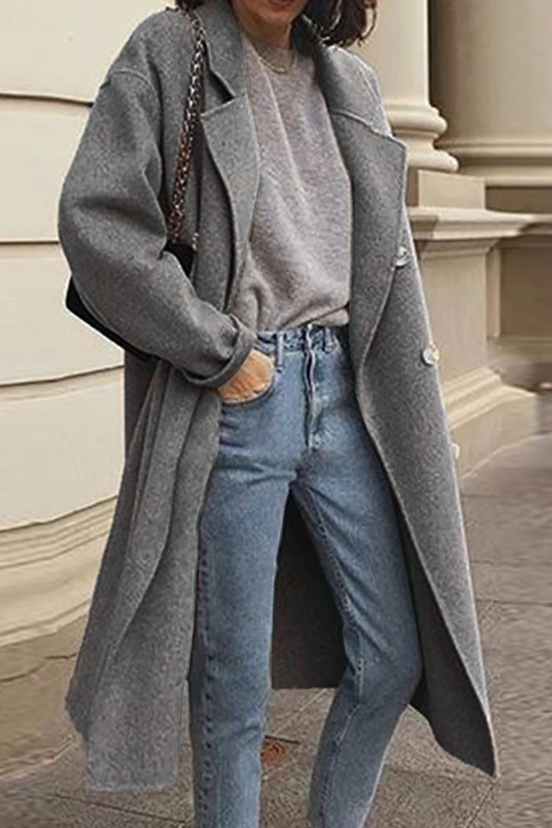 Prenda exterior informal elegante con cuello vuelto y hebilla sólida (6 colores)