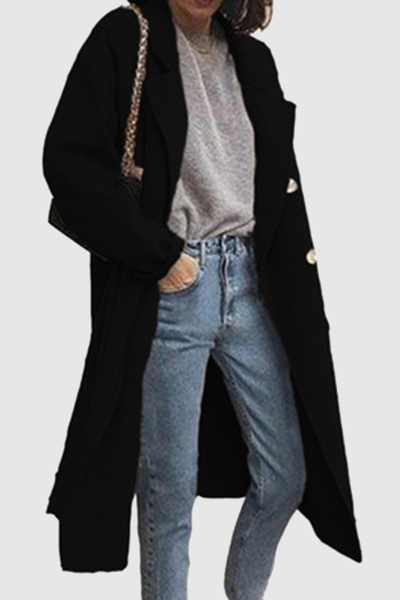 Prenda exterior informal elegante con cuello vuelto y hebilla sólida (6 colores)