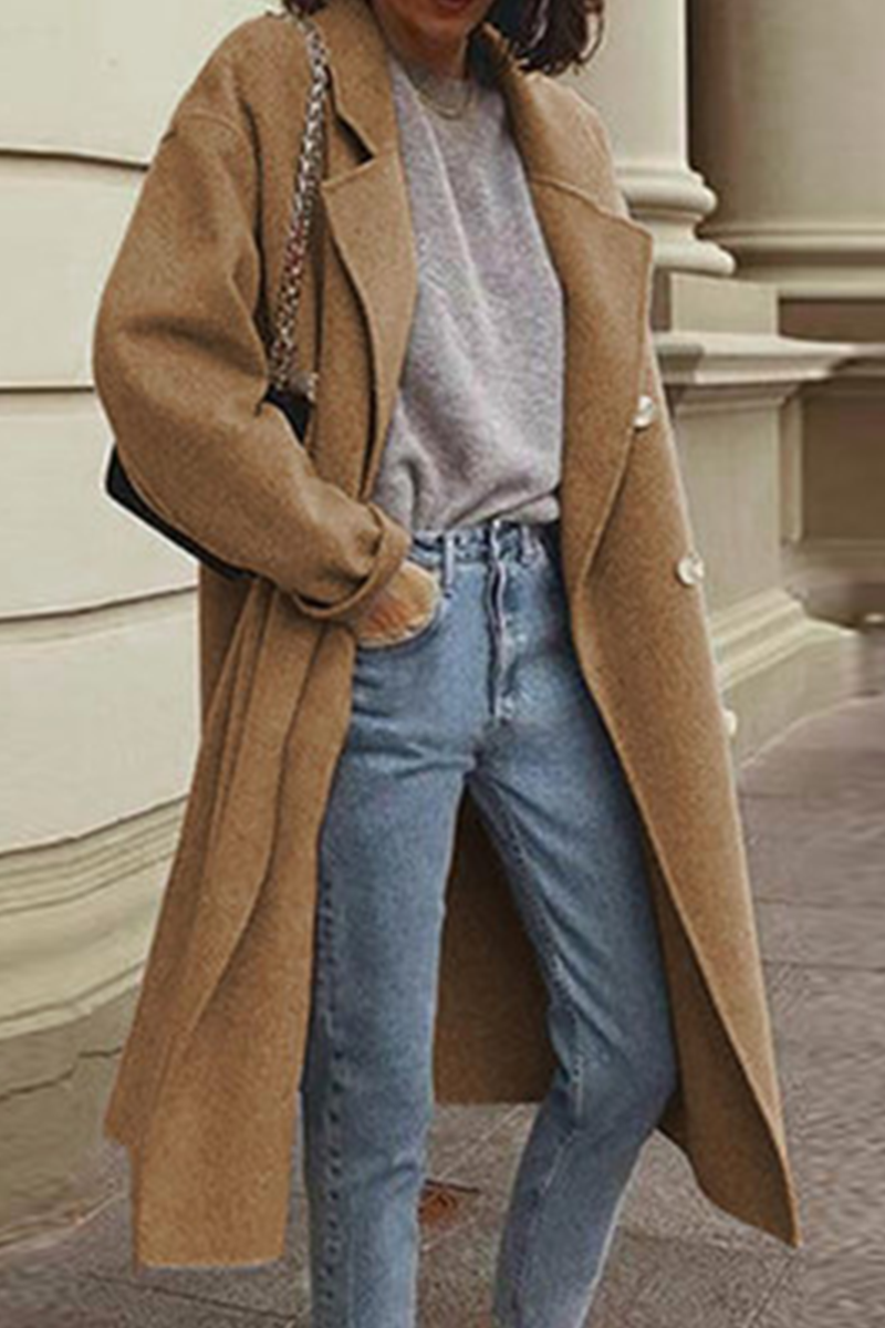 Prenda exterior informal elegante con cuello vuelto y hebilla sólida (6 colores)