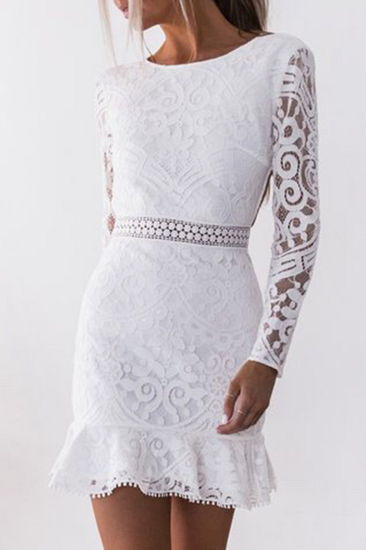 Vestidos elegantes de moda con falda cruzada, cuello redondo, espalda descubierta y frenillo ahuecado liso