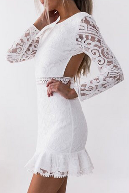 Vestidos elegantes de moda con falda cruzada, cuello redondo, espalda descubierta y frenillo ahuecado liso