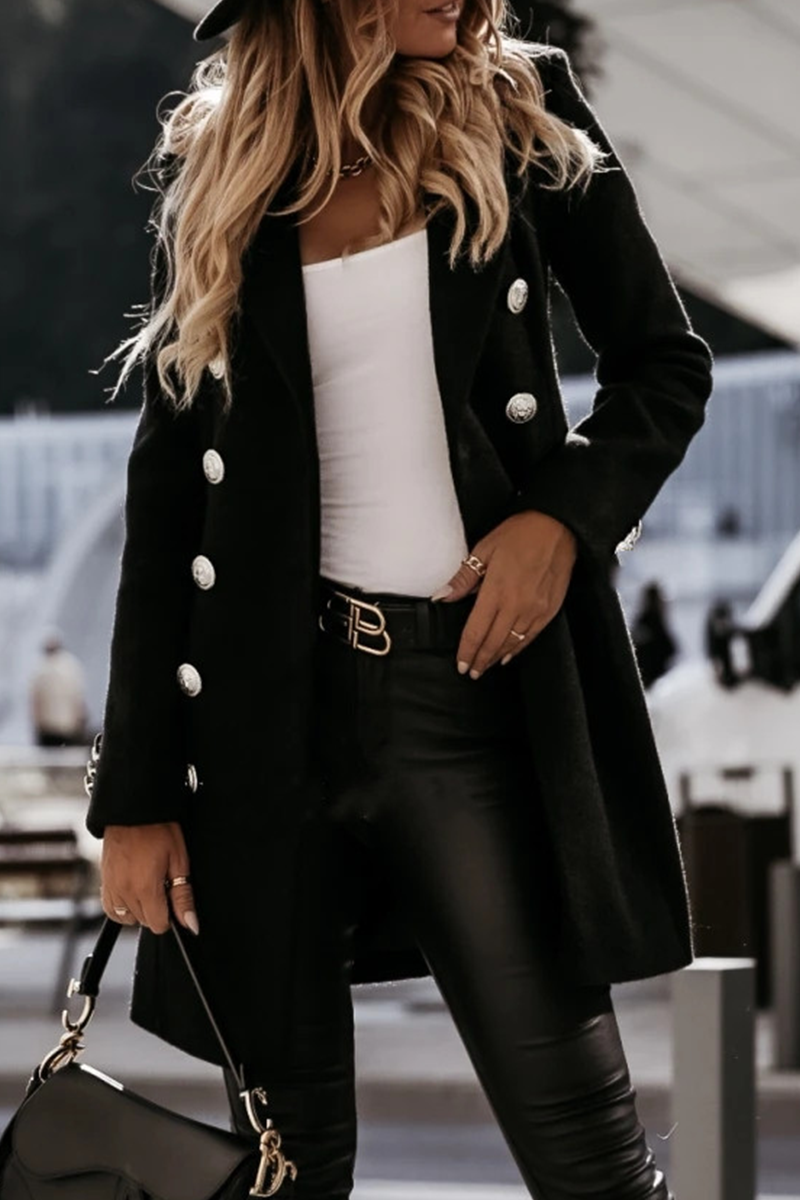 Elegante prenda exterior con cuello vuelto y hebilla sólida (4 colores)