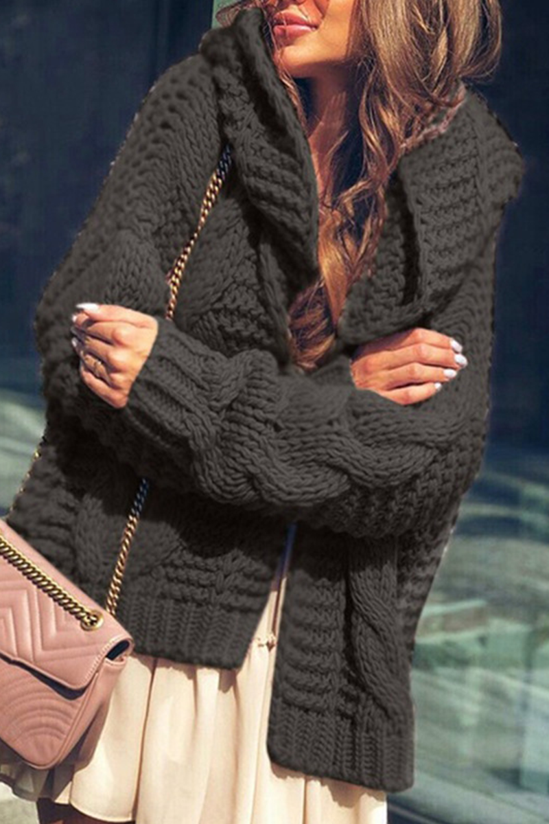 Tops casuales con cuello con capucha y abertura en un solo color