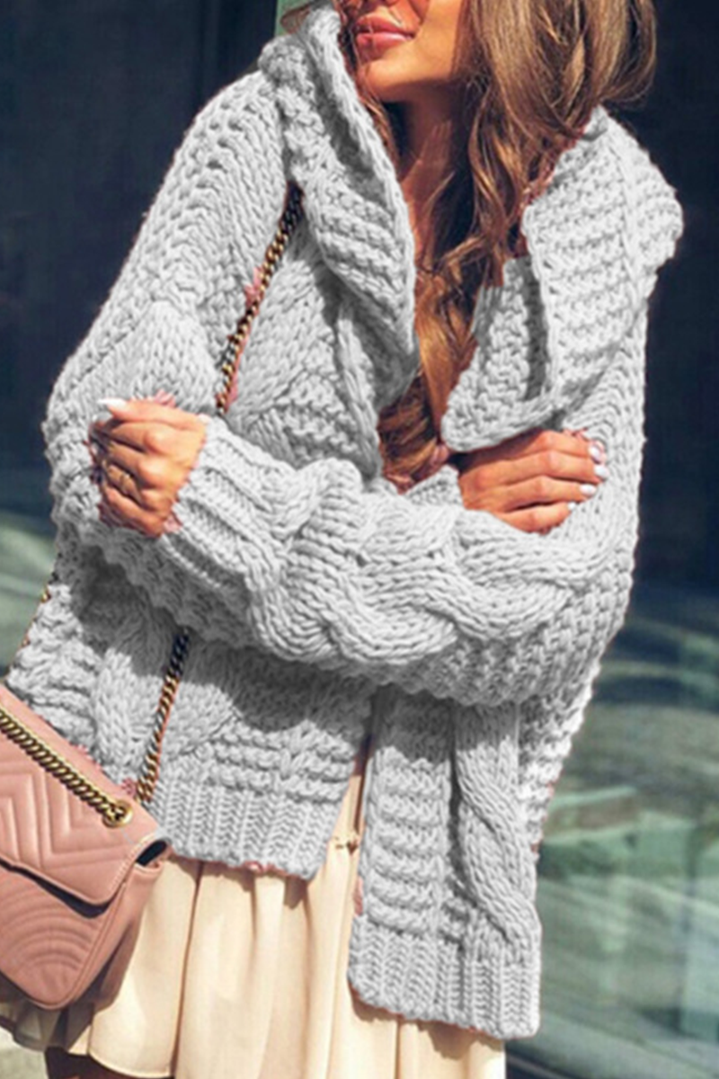 Tops casuales con cuello con capucha y abertura en un solo color