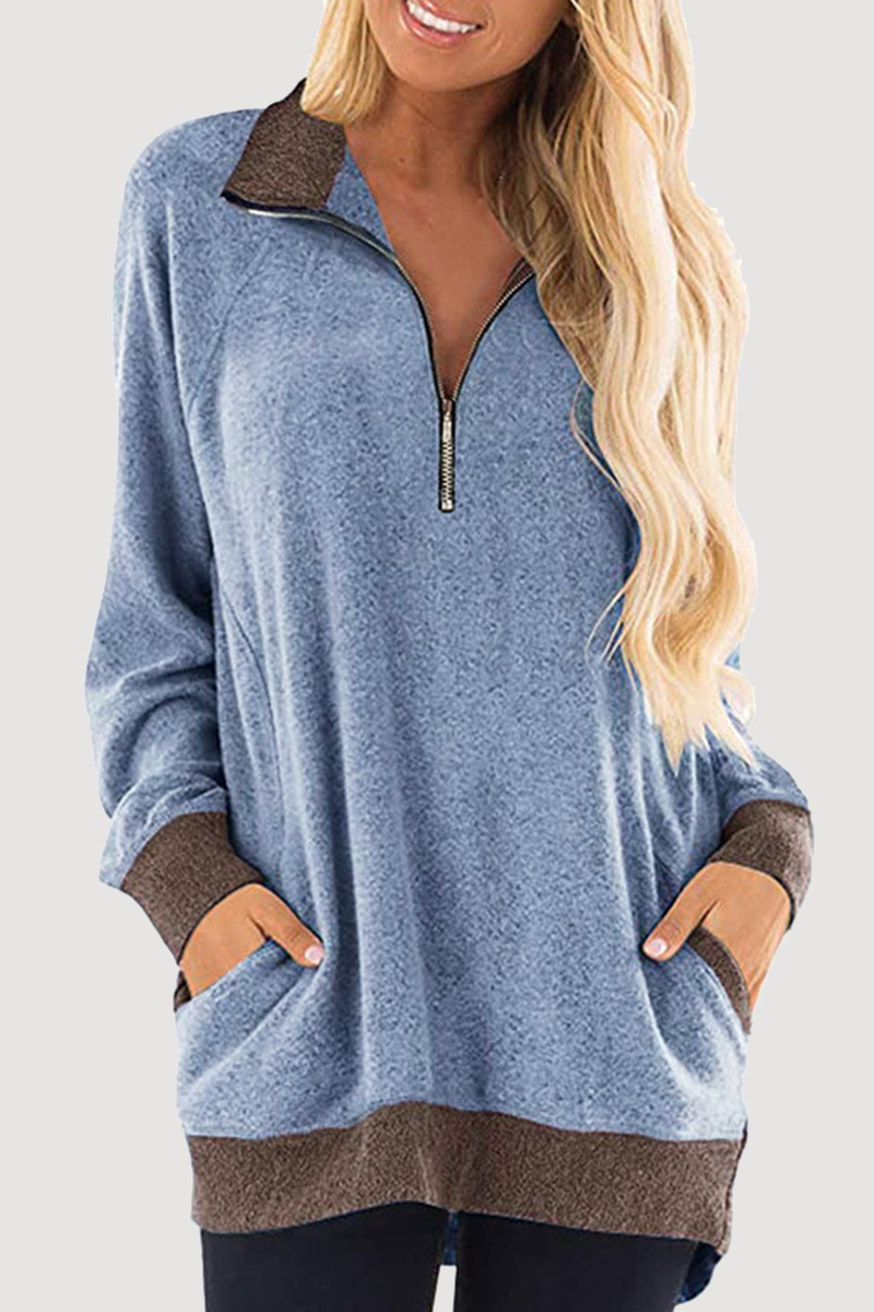 Casual Patchwork Pocket Zipper Turndown Collar Tops(4 Colors)£©