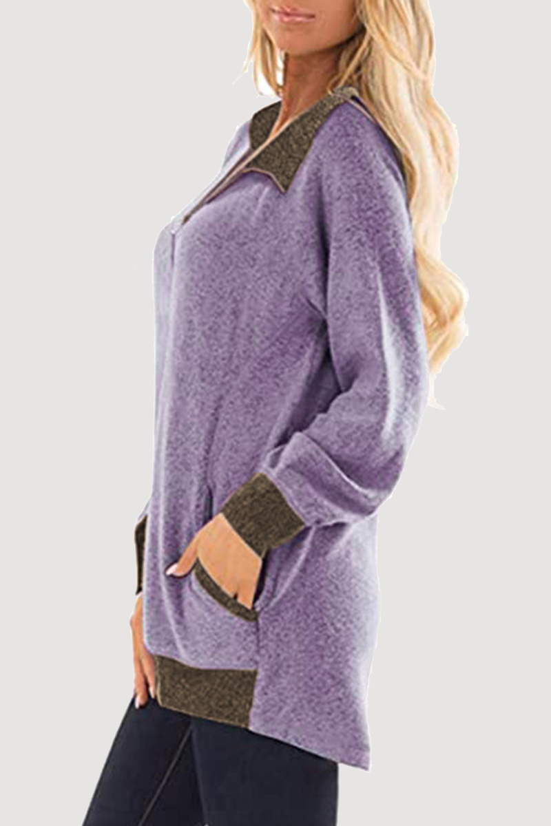 Casual Patchwork Pocket Zipper Turndown Collar Tops(4 Colors)£©