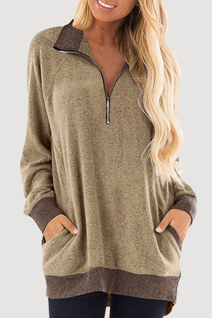 Casual Patchwork Pocket Zipper Turndown Collar Tops(4 Colors)£©