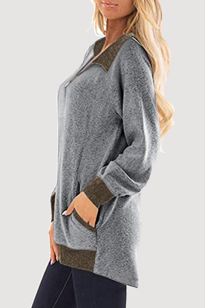 Casual Patchwork Pocket Zipper Turndown Collar Tops(4 Colors)£©