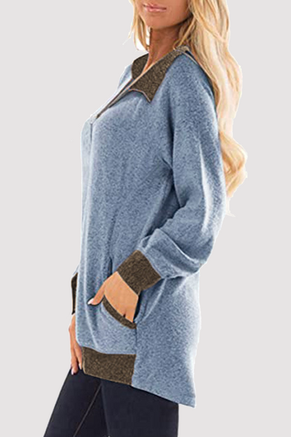 Casual Patchwork Pocket Zipper Turndown Collar Tops(4 Colors)£©