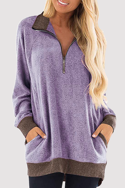 Casual Patchwork Pocket Zipper Turndown Collar Tops(4 Colors)£©