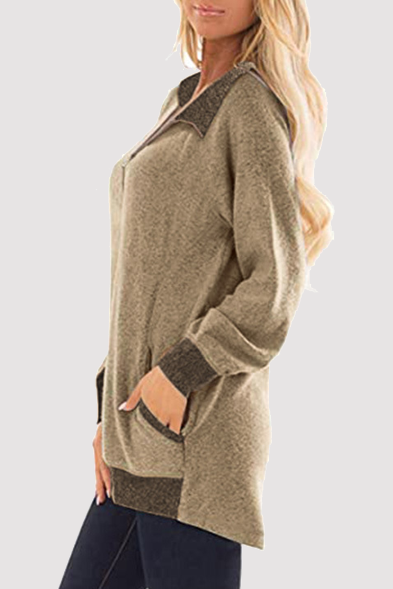 Casual Patchwork Pocket Zipper Turndown Collar Tops(4 Colors)£©