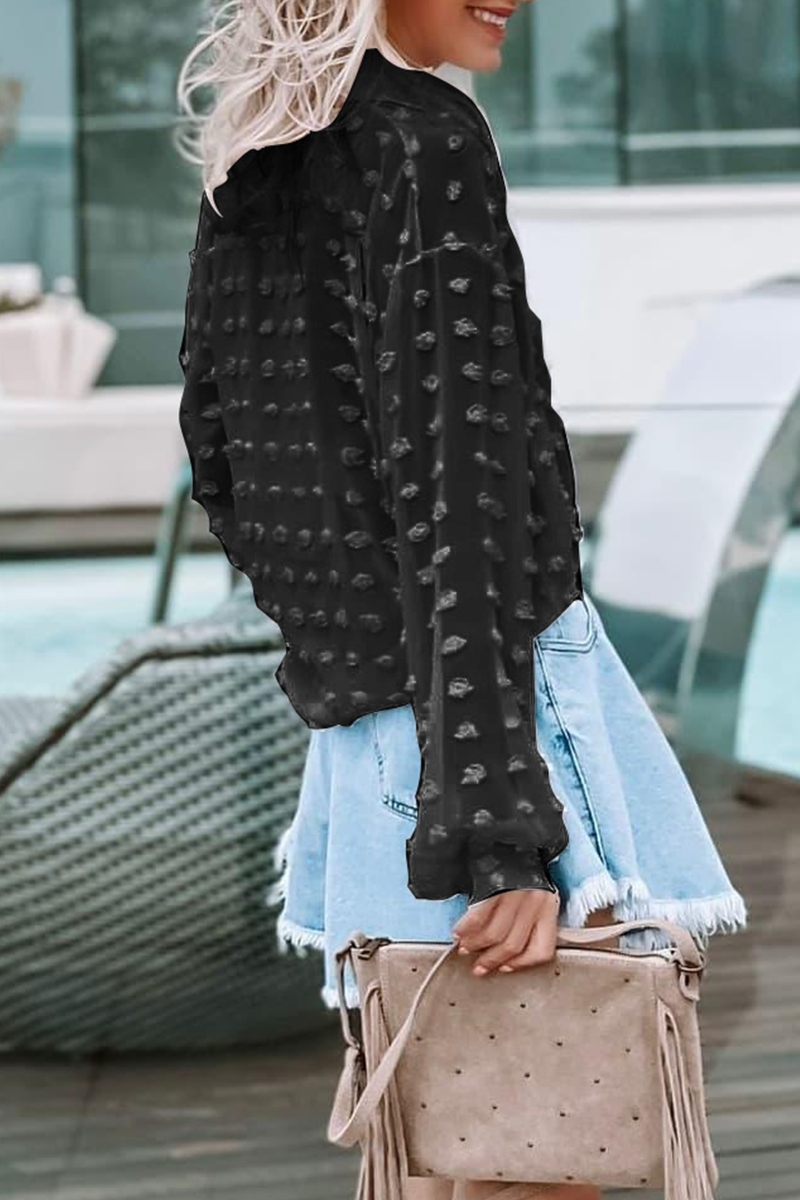 Tops casuales de cuello vuelto con hebilla y unión dividida de un solo color