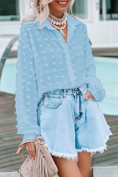 Tops casuales de cuello vuelto con hebilla y unión dividida de un solo color