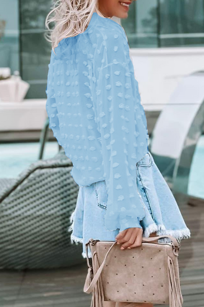 Tops casuales de cuello vuelto con hebilla y unión dividida de un solo color