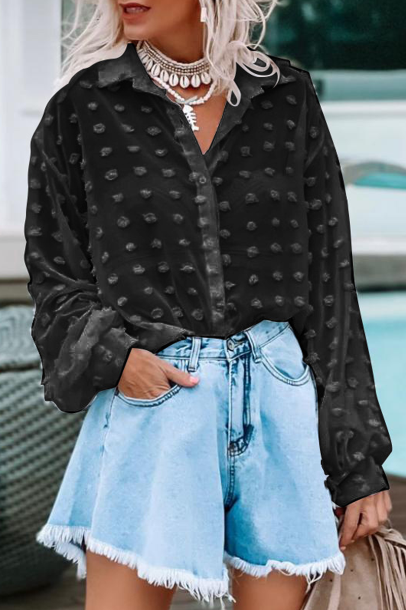 Tops casuales de cuello vuelto con hebilla y unión dividida de un solo color