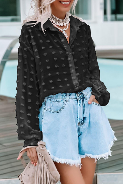 Tops casuales de cuello vuelto con hebilla y unión dividida de un solo color