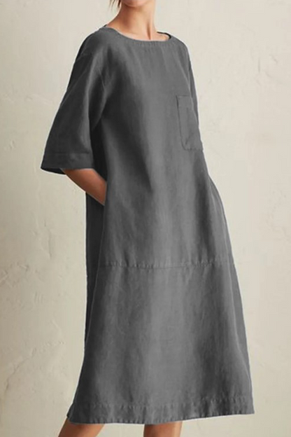 Casual Solid Patchwork Pocket O Neck A Line Dresses(6 Colors)